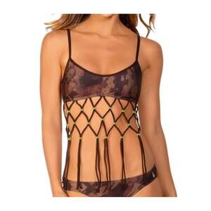 NEW ECO PEACE jungle jam beaded fishnet bralette bikini top in epe jungle jam